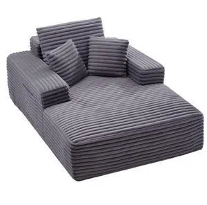 VEVOR Chaise Lounge Chair, 54 in Boneless Chaise Lounge Indoor, Modern Upholstered Oversized Reading Chair with Throw Pillows & Armrests, Sofa Couch Deep Seat Sleeper for Living Room, Bedroom, Grey