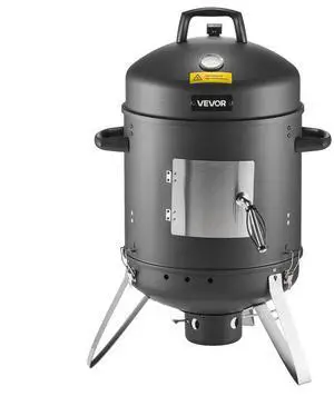 VEVOR Charcoal Smoker, 16" Vertical Charcoal BBQ Grill, Coated Steel Barbecue Smoker with 2 Grilling Grates, Thermometer, Air Vents & Removable Ash Tray, Ideal for Backyard Patio Parties Cooking
