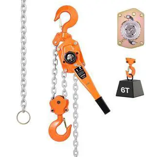 VEVOR Manual Lever Chain Hoist, 6T 13200LBS Capacity Heavy Duty Come Along, 10FT Lift G80 Alloy Steel Chain With Dual Pawl Mechanical Brake,360°Rotating Hooks, for Warehouse Construction Garage