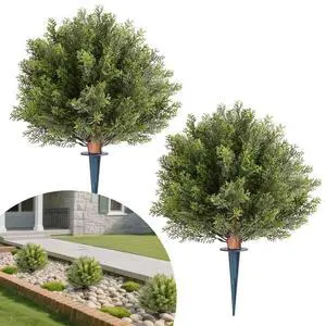 VEVOR Artificial Topiary Cypress Trees with Ground Spike, 16 inch 2 Set Faux Shrubs & Bushes Potted Plants, Fake Silk Tree Look Real for Decor Front Porch Outdoor Indoor Patio Garden Balcony Backyard