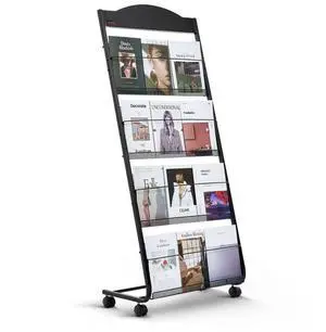 VEVOR Brochure Display Rack, 4-Tier Magazine Literature Display Stand with Wheels, Movable Floor Standing Magazine Rack, Heavy Duty Newspaper Catalog Holders for Shop Exhibitions Office Craft Fairs