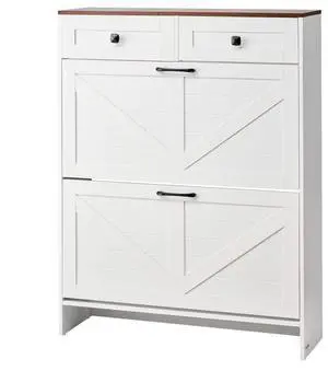 VEVOR Shoe Cabinet with 2 Flip Drawers, Farmhouse Shoes Storage Cabinet with 2 Drawers and Anti-Tipping Device, Freestanding Shoe Organizer Ideal for Entryway, Hallway, Bedroom, Living Room, White