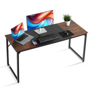 VEVOR Computer Desk, 63 Inch Office Gaming Desk for Home Office, Writing Study Work Modern Simple Table with Metal Frame for Large Legroom, Rustic Brown and Black