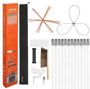 VEVOR Chimney Sweep Kit, 39 ft Maximum Extendable Length Chimney Brush, Chimney Cleaner Sweeper with Dual Brush Heads & Bristle Replacements, Fireplace Cleaning Tool for Square, Rectangle Chimneys