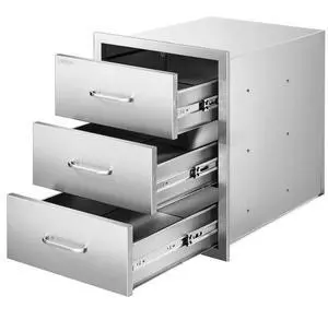 VEVOR Outdoor Kitchen Drawers 18.11" W x 23.23" D x 23.23" H, Triple-Access Stainless Steel Modular Drawer Cabinet with Handles, BBQ Island Drawer for Outdoor Kitchen or BBQ Island Patio Grill Station