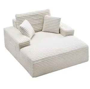 VEVOR Chaise Lounge Chair, 54 in Boneless Chaise Lounge Indoor, Modern Upholstered Oversized Reading Chair with Throw Pillows & Armrests, Sofa Couch Deep Seat Sleeper for Living Room, Bedroom, Beige