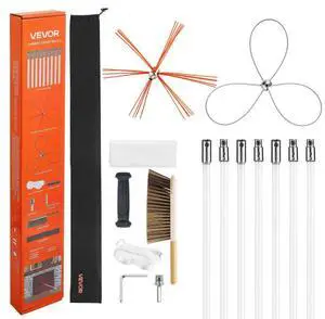VEVOR Chimney Sweep Kit, 23 ft Maximum Extendable Length Chimney Brush, Chimney Cleaner Sweeper with Dual Brush Heads, Brush & Goggles, Fireplace Cleaning Tool for Square, Rectangle, Arch Chimneys
