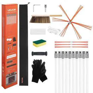 VEVOR Chimney Sweep Kit, 33 ft Maximum Extendable Length Chimney Brush, Chimneys Cleaning Kit with Bristle Replacements & Goggles, 90° Bendable Fireplace Cleaning Tool, for Square, Rectangle Chimneys