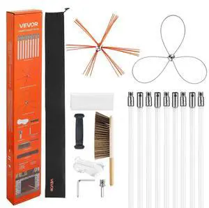 VEVOR Chimney Sweep Kit, 30 ft Maximum Extendable Length Chimney Brush, Chimney Cleaner Sweeper with Dual Brush Heads, Brush & Goggles, Fireplace Cleaning Tool for Square, Rectangle, Arch Chimneys