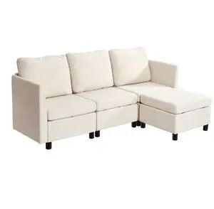 VEVOR Modular Sectional Sofa, 3-Seater Modular Sofa with Hidden Storage, Cloud Sectional Couch with Ottoman & High Rebound Sponge, Solid Wood Frame Upholstered Couch for Living Room, Bedroom, Beige