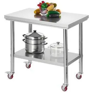 VEVOR Stainless Steel Table, 24 x 35.4 Inches Food Prep Worktable with Wheels, Kitchen Prep Table with Adjustable Undershelf Workstations for Commercial Kitchen, Restaurant, Hotel and Garage, Outdoor