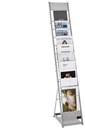 VEVOR Brochure Display Rack, 10 Pockets Magazine Literature Display Stand, Portable Floor Standing Magazine Rack, Metal Newspaper Catalog Holders for Shop, Exhibitions, Office, Trade Show, Silver