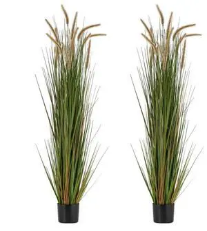 VEVOR Artificial Grass Plant, 2 Pack 59 inch Horsetail Reed Grass in Pot, Premium PVC Faux Fake Greenery Shrubs Plant for Indoor Outdoor House Home Garden Office Room Décor, Housewarming, Green