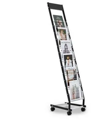VEVOR Brochure Display Rack, Narrow 6-Tier Magazine Literature Display Stand with Wheels, Metal Floor Standing Magazine Rack, Movable Newspaper Catalog Holders for Shop Exhibitions Office (6 Pockets)