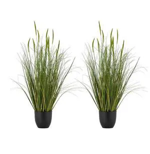 VEVOR Artificial Grass Plant, 2 Pack 35 inch Cattail Grass in Pot, Premium PVC Faux Fake Greenery Shrubs Plant for Indoor Outdoor House Home Garden Office Room Décor, Housewarming, Green