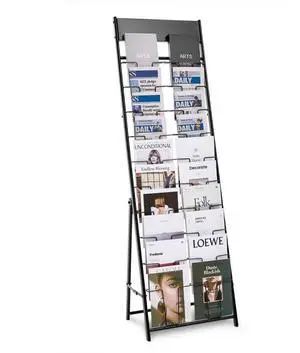 VEVOR Brochure Display Rack, 20 Pockets Magazine Literature Display Stand, Portable Floor Standing Magazine Rack, Metal Newspaper Catalog Holders for Shop, Exhibitions, Office, Trade Show, Black