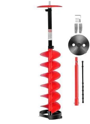 VEVOR Ice Auger Drill Bit, 8in Diameter 41in Length, Cordless Nylon Ice Fishing Augers With Extra 13.4in Extension Rod, Drill Adapter, Top Plate and Blade Guard