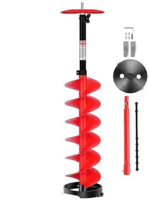 VEVOR Ice Auger Drill Bit, 8in Diameter 39in Length, Cordless Nylon Ice Fishing Augers With Extra 13.4in Extension Rod, Drill Adapter, Top Plate and Blade Guard