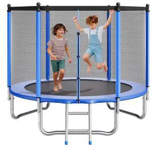 VEVOR Outdoor Trampoline, 8FT Round Recreational Trampoline with Enclosure Net, ASTM Approved, Heavy Duty Trampolines, Max 265 lbs Weight Capacity, Anti-Rust Backyard Trampolines for Kids & Adults