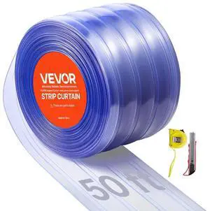 VEVOR Clear PVC Strip Curtain, 50 ft Length x 8 in Width, Ribbed Plastic Door Strip Bulk Roll, Walk in Freezer Cooler Curtain Strips for Doorways of Supermarket, Garage, Warehouse, Pet Animal House