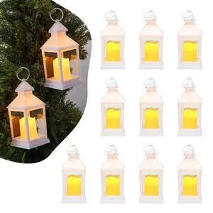 VEVOR 12 Pcs Decorative Candle Lantern, LED Electric Flameless Candle, Plastic LED Holder with Glass, Wall Hanging Indoor Porch Lanterns for Wedding Table Party Farmhouse Indoor Decor, White