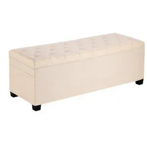 VEVOR Storage Ottoman Bench, Button-Tufted End of Bed Bench with Side Bags, Flip-up Upholstered Storage Chest with Metal Frame, Linen Bed Ottoman for Living Room, Bedroom, Entryway, Office, Beige