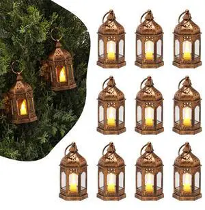 VEVOR 12 Pcs Decorative Candle Lantern, LED Electric Flameless Candle, Plastic LED Holder with Glass, Wall Hanging Indoor Porch Lanterns for Wedding Table Party Farmhouse Indoor Decor, Bronze