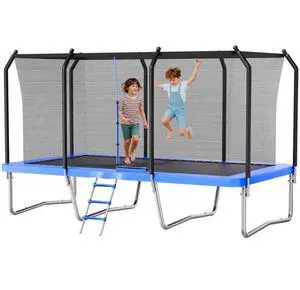 VEVOR Outdoor Trampoline, 8 x 14FT Rectangle Trampoline, ASTM Approved  Recreational Trampolines with Enclosure Net, Max 265 lbs Weight Capacity, Anti-Rust Rectangular Trampolines for Kids & Adults