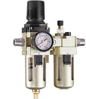 VEVOR Air Compressor Filter Regulator Lubricator (FRL), 3/8" NPT Air Compressor Water Separator, Semi-Auto Drain Air-Drying System with 5m Brass Filter Element, 145PSI Max Working Pressure, Poly Bowl