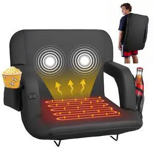 VEVOR Stadium Seat, 25 inch Heated Stadium Chair, Bleacher Seat Heated with 4 Pockets for Bleachers, 3 Level Heating & 6 Modes Vibration Portable Heating Stadiums Chair for Camping, Sports Events