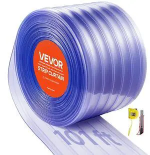 VEVOR Clear PVC Strip Curtain, 101 ft Length x 12 in Width, Ribbed Plastic Door Strip Bulk Roll, Walk in Freezer Cooler Curtain Strips for Doorways of Supermarket, Garage, Warehouse, Pet Animal House