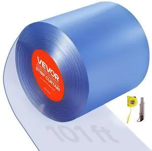 VEVOR Clear PVC Strip Curtain, 101 ft Length x 12 in Width, Plastic Door Strip Bulk Roll, Walk in Freezer Cooler Curtain Strips for Doorways of Supermarket, Garage, Warehouse, Barn, Pet Animal House