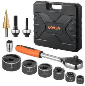 VEVOR Knockout Punch Set, 1/2 to 2 inch SLUG-Buster Ratchet Knockout Set, Ratchet Wrench Knockouts Punch Sets for Aluminum, Mild steel, Fiberglass, Plastics, 6 Die Sizes, 40Cr Steel Ko Tool Kit