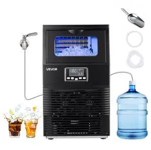 VEVOR Commercial Ice Maker Machine, 90 lbs/24h with 12Lbs Storage, 32 Cubes per Cycle, Stainless Steel Freestanding & Countertop Ice Maker with LED Display & Self-Cleaning, for Home Bar Restaurant