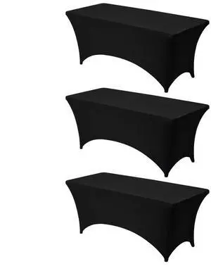 VEVOR 3 Pack Table Cloth for 6FT Rectangular Fitted Events, Wrinkle-Resistant Stretch Black Table Covers, Washable Spandex Tablecloth Protector, for Party, Wedding, Cocktail, Banquet, Festival