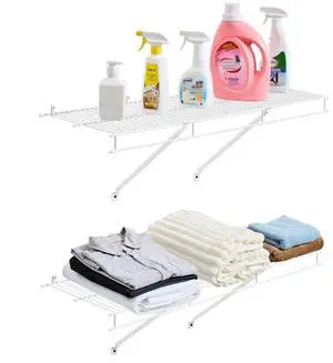 VEVOR Wire Shelf Kit, 3 ft, Set of 2, Wall Mounted Wire Shelves, Heavy-Duty Carbon Steel Hanging Shelf, Floating Wall Storage Shelves with Dip Coating, for Closet, Bedroom, Living Room, Office, Pantry