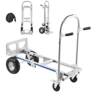 VEVOR 2 in 1 Hand Truck, 1000 lbs Load Capacity for 4-Wheel Mode, Convertible Hand Truck Dolly with Non-Slip Handle & Wheels, Portable Trolley Dolly for Moving Home, Office, Warehouse, Supermarket