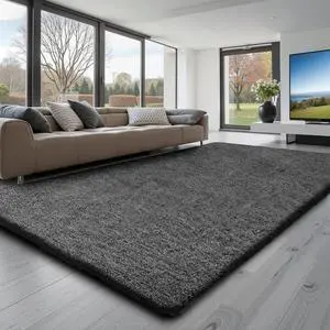 VEVOR Indoor Plush Area Rugs, 5 x 8 ft Soft Plush Carpet, Furry Shag Area Rugs for Living Room, Bedroom, Sunroom, Modern Home Decor Aesthetic, Non-Shedding, Non-Woven, Slip-Resistant, Dark Gray