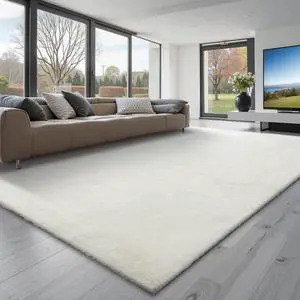 VEVOR Indoor Plush Area Rugs, 8 x 10 ft Soft Plush Carpet, Furry Shag Area Rugs for Living Room, Bedroom, Sunroom, Modern Home Decor Aesthetic, Non-Shedding, Non-Woven, Slip-Resistant, Ivory White