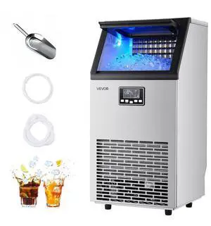 VEVOR Commercial Ice Maker Machine, 100 lbs/24h with 28Lbs Storage, 45 Cubes per Cycle, Stainless Steel Freestanding & Under Counter Ice Maker with LED Display & Self-Cleaning, for Home Bar Restaurant