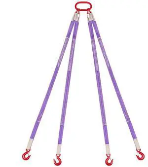 VEVOR Lifting Sling Straps, Four Leg Polyester Bridle Sling with Hooks, 6600LB Capacity, 5Ft Heavy Duty Rigging Strap, Thickened & Wear-Resistant Webbing Slings for Engines Cranes Hoists Truck