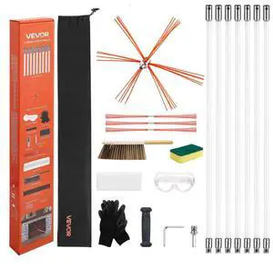 VEVOR Chimney Sweep Kit, 23 ft Maximum Extendable Length Chimney Brush, Chimneys Cleaning Kit with Bristle Replacements & Goggles, 90° Bendable Fireplace Cleaning Tool, for Square, Rectangle Chimneys