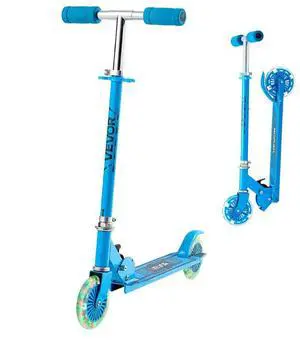 VEVOR Kick Scooter for Kids Ages 3+, 2-Wheel Toddler Scooter with Light-Up Wheels, Adjustable Height Handlebar, Wide Anti-Slip Deck, Foldable Lightweight Frame for Boys & Girls up to 110 lbs, Blue