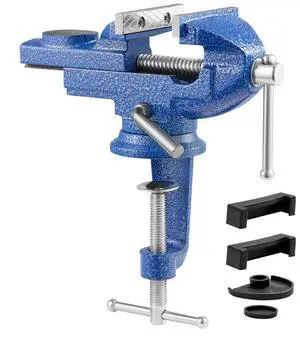 VEVOR Bench Vise, 3 Inch, Portable Workbench Vice with 360° Swivel Base, Quick Release Rotating Bench Clamp, Raised Base, Cast Iron Construction, for Woodworking, Metalworking, Drilling, and Cutting