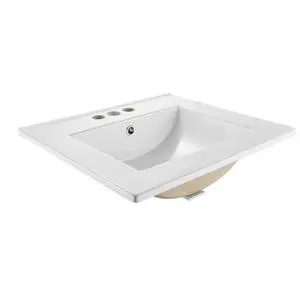 VEVOR Semi Recessed Bathroom Sink, 20.08 x 18.31 Inch Rectangular White Ceramic Vessel Sink with Overflow and 3 Faucet Holes, Drop in Modern Lavatory Vanity Bath Wash Bowl Basin Rectangle Small Space