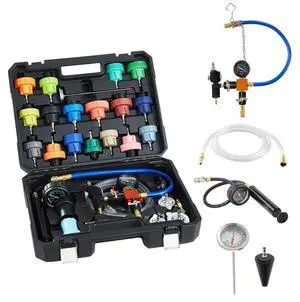 VEVOR Coolant Pressure Tester Kit, 47Pcs Radiator Vacuum Refill Kit with 3 Metal Adapters, Universal Fit, Automotive Cooling System Pressure Tester Tool, with Pressures Pump & Aluminum-Plastic Filler