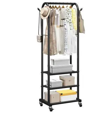 VEVOR Clothes Rack, Rolling Clothing Garment Rack with Hanging Rod and Side Hooks, 3 Storage Shelves, 99 lbs Load Capacity, Heavy Duty Carbon Steel Clothing Racks for Bedroom, Laundry, Living Room