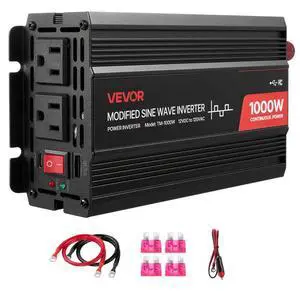 VEVOR 1000W Power Inverter, 12V DC to 120V AC Modified Sine Wave Inverter, Car Charger Converter with USB & Type-C Port, 2 AC Outlets, LED Indicator Light, Ideal for RV, Truck Outdoor Camping