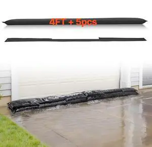VEVOR Flood Barrier, 4 Pack, 5 x 0.7 ft Flood Bags Activated by Water, Reusable Water Absorbent Barrier, Sandless Sandbags Blockage, Flooding Prevention Bags for Home, Doorway, Basement, Garage