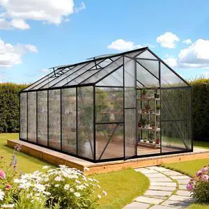 VEVOR 8 x 14 FT Polycarbonate Greenhouse, Heavy Duty Outdoor Green House with Adjustable Vent & Push-Pull Lockable Door, Quick Setup, Aluminum Frame Walk-in Greenhouse Sunroom for Outside Garden Lawn